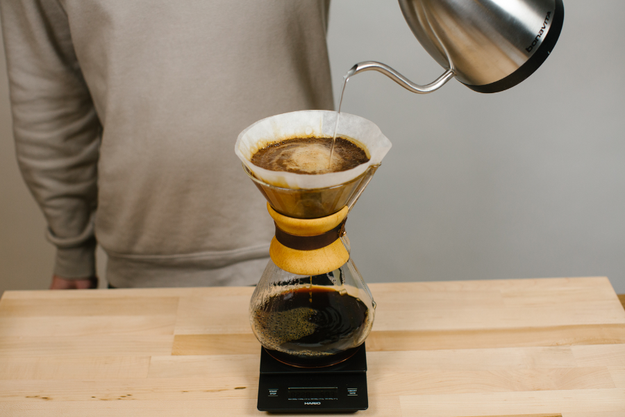 Image of hot water pouring into Chemex.