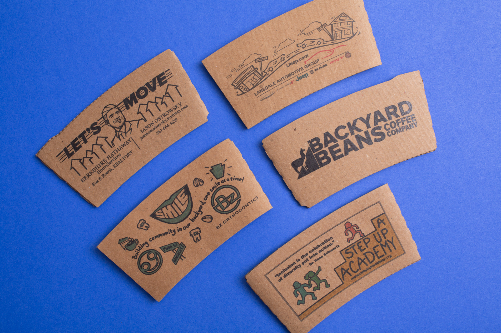 Image of sponsored coffee sleeves.