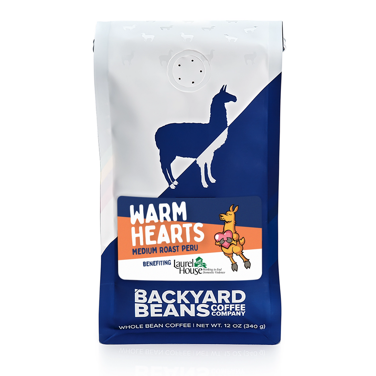 Image of Warm Hearts retail coffee bag with white background