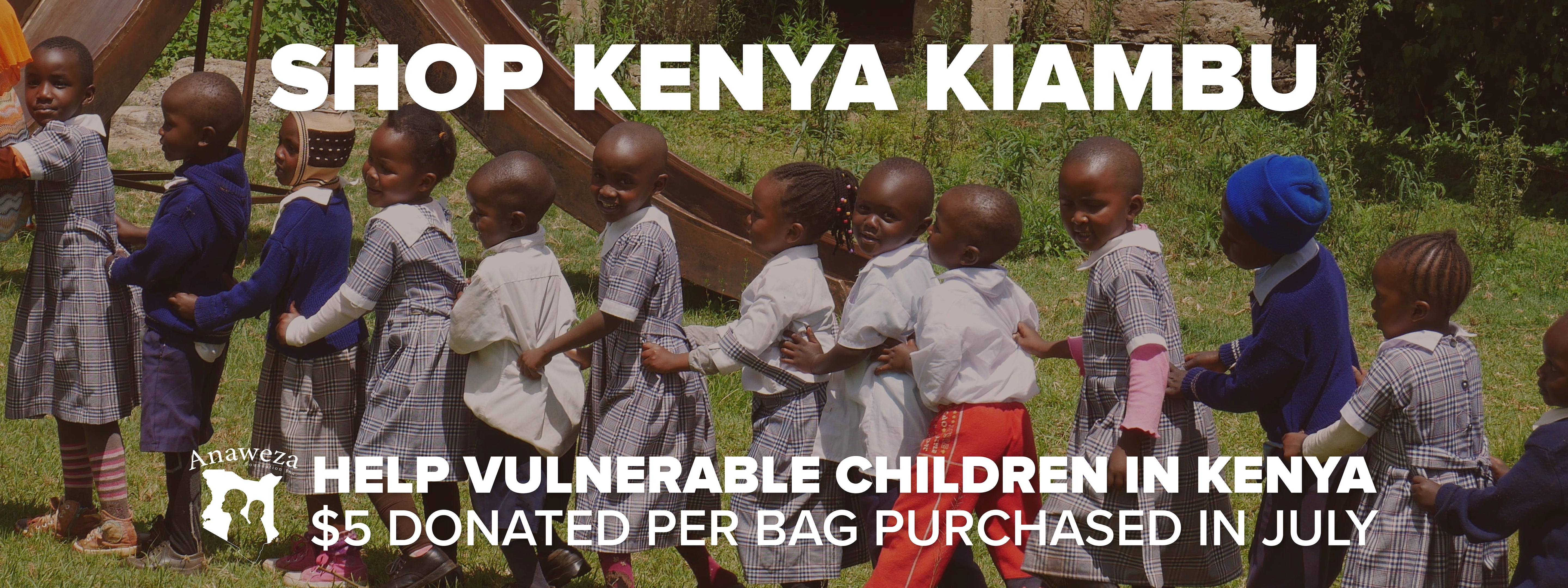 Graphic image of the children of Anaweza playing and text about Anaweza benefit coffee