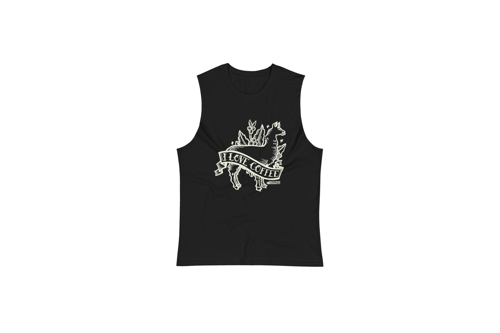 Image of I Love Coffee black muscle tank.