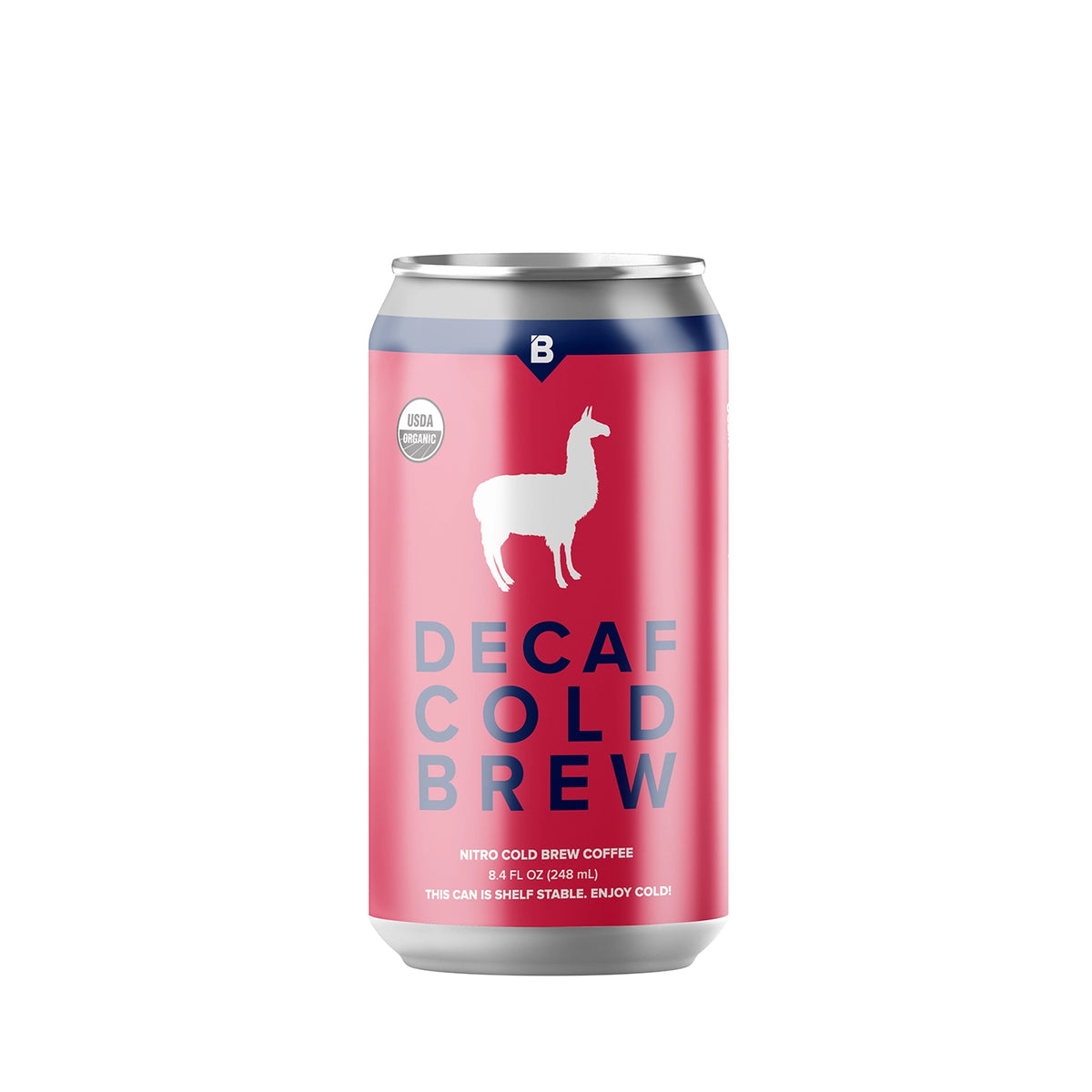 Image of red decaf cold brew can with llama icon