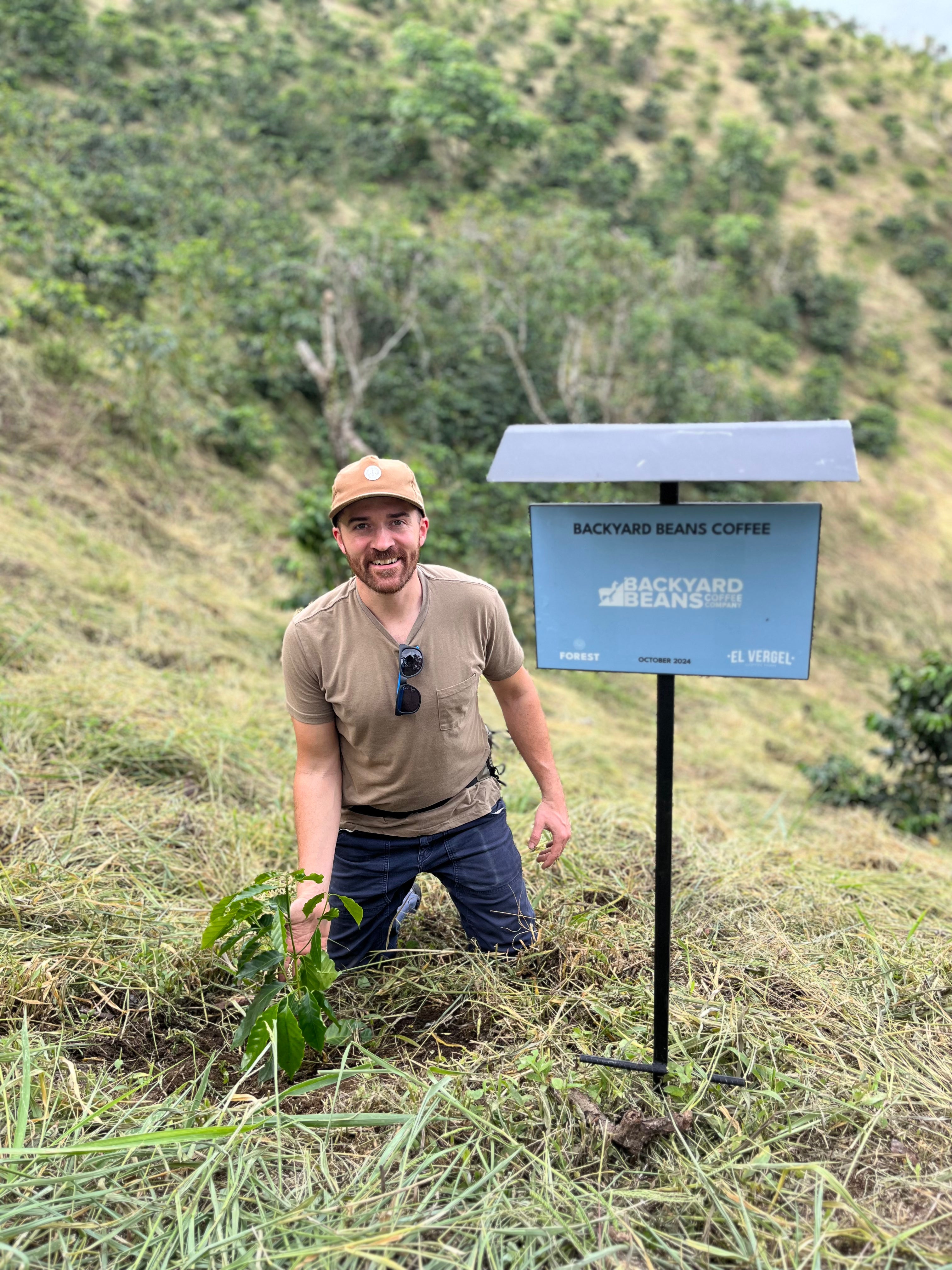 Image of Bobby Wrigley at El Vergel Estate planting a coffee tree
