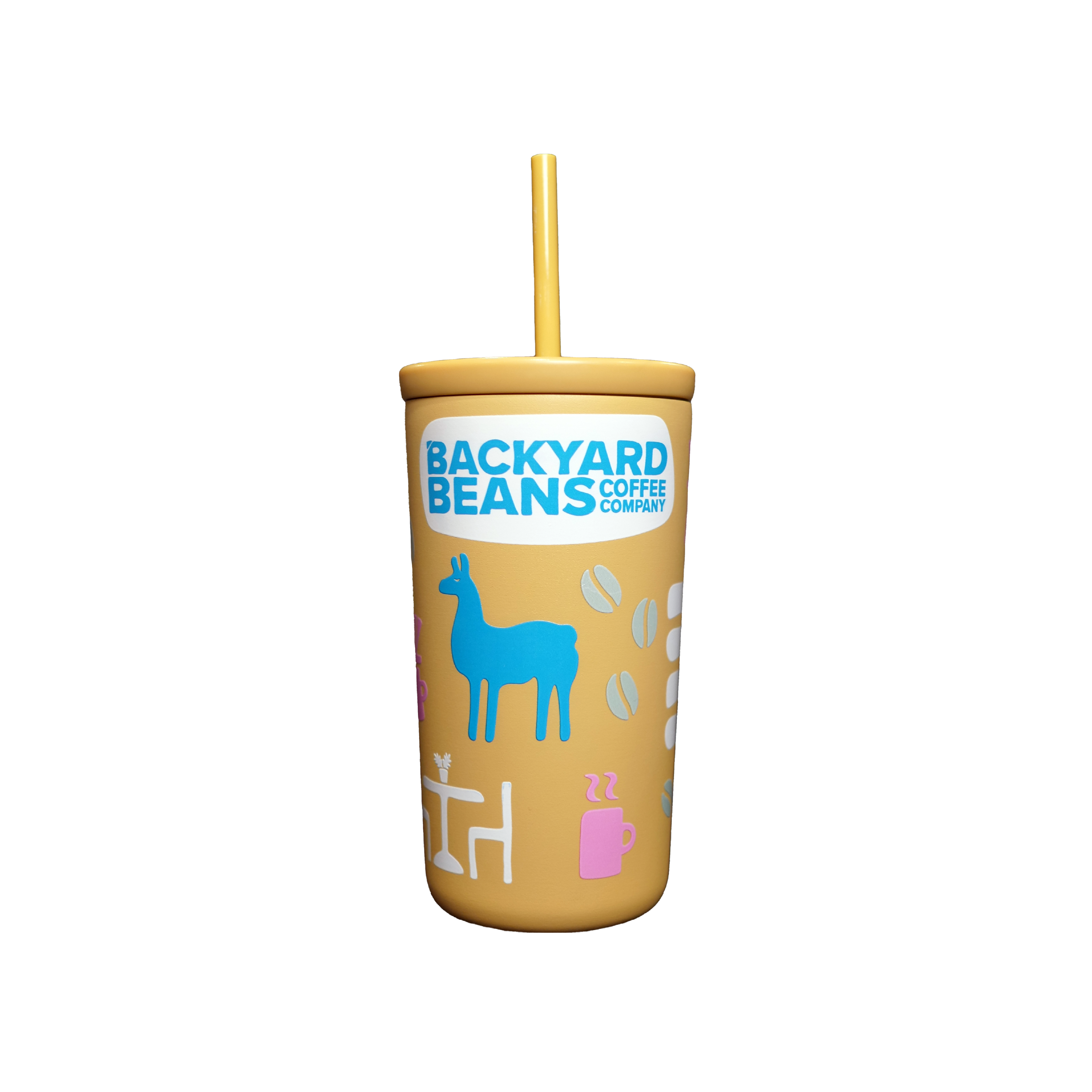 Image of yellow cold cup with colorful spring design