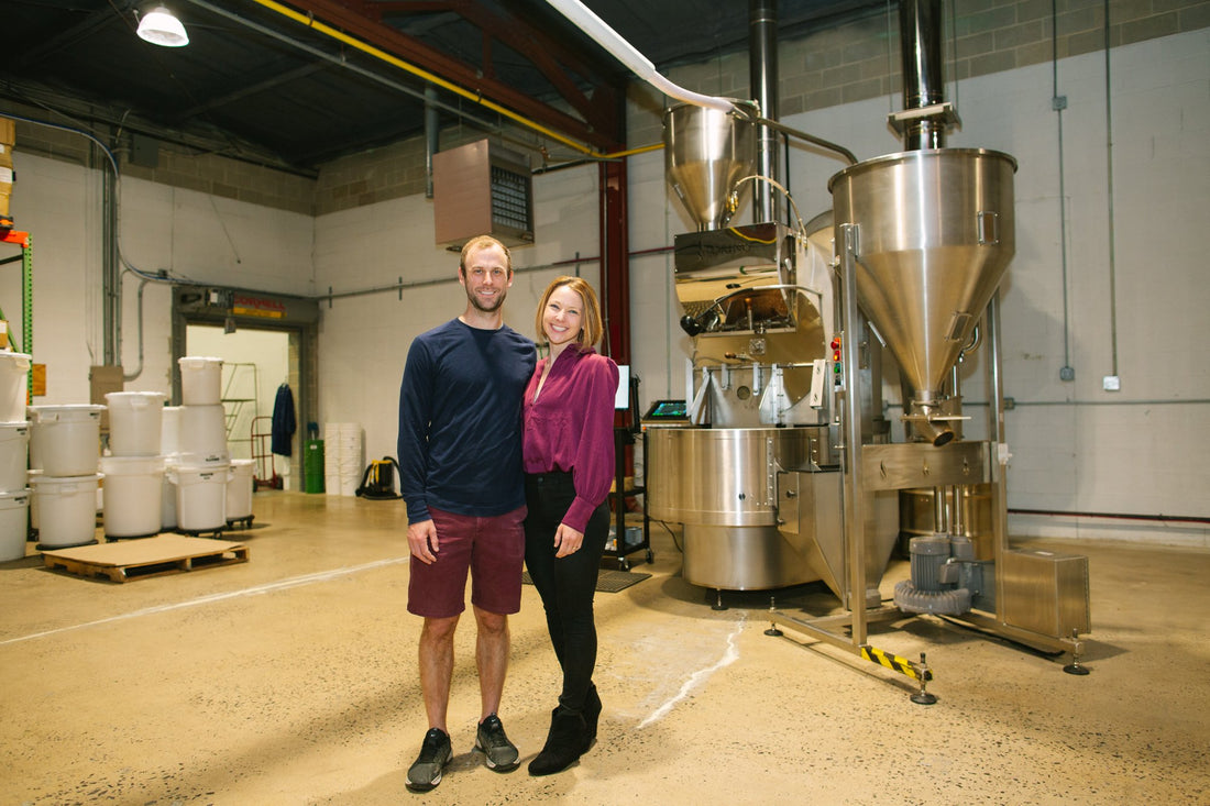 Image of Matthew and Laura Adams in their Roastery.