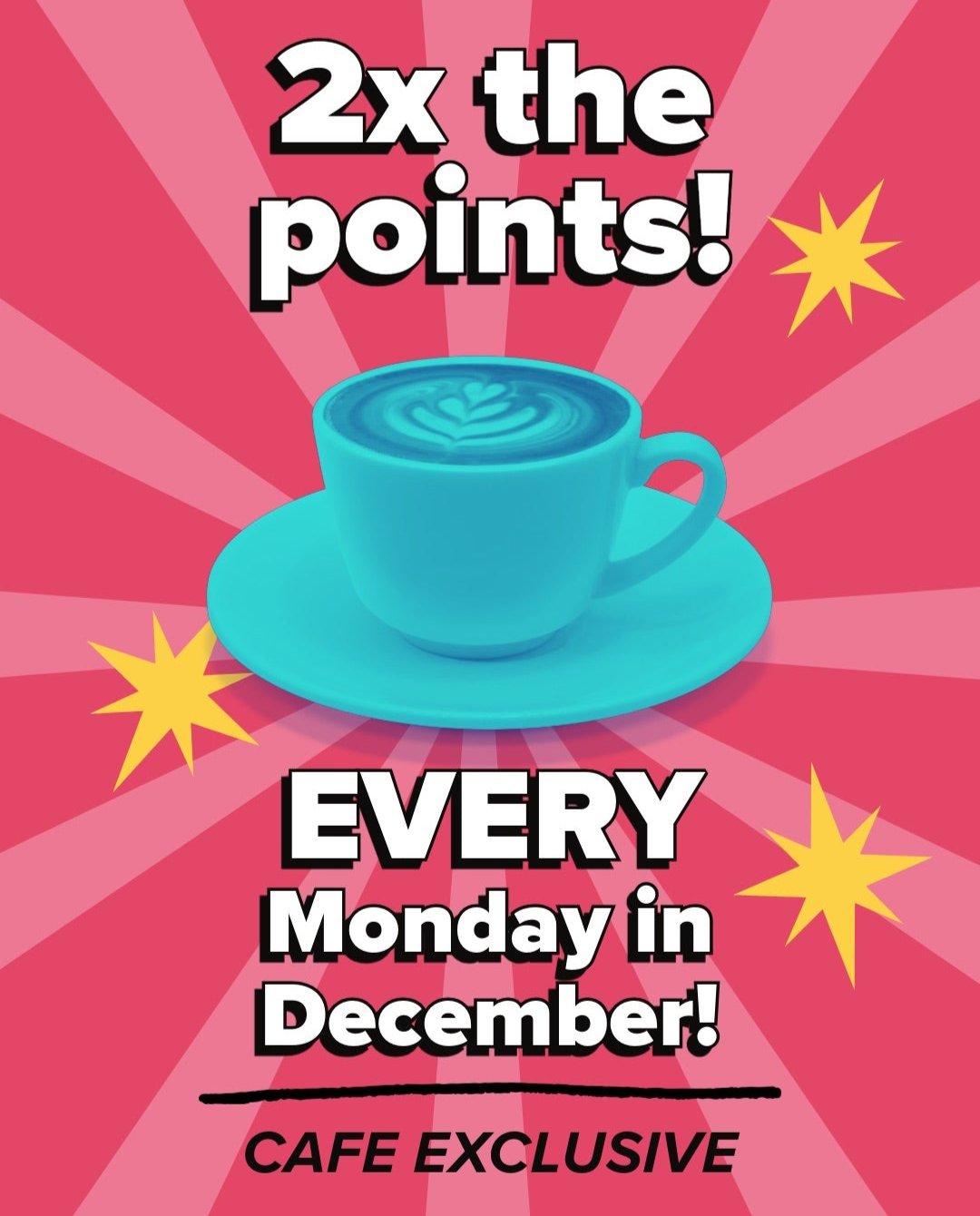 Graphic Image of Cafe Bonus Point Flyer for the month of December 2024.