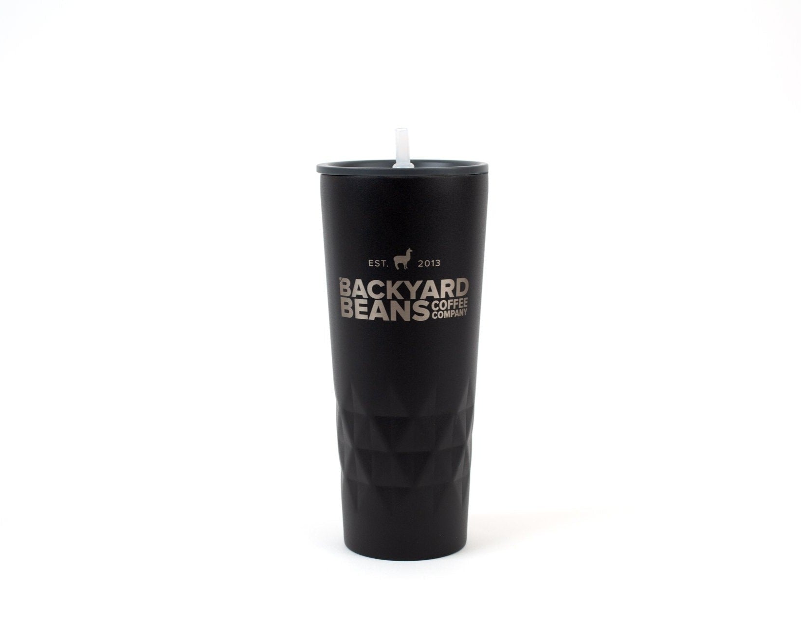 Image of black tumbler with straw.