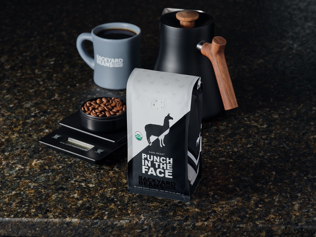 Image of Punch in the Face - Organic coffee bag in kitchen.