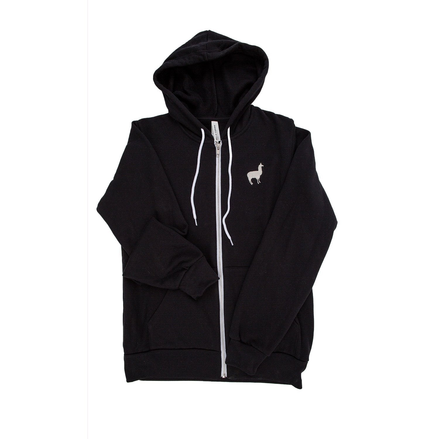 Image of Embroidered Llama Zip Up Hoodie in black.