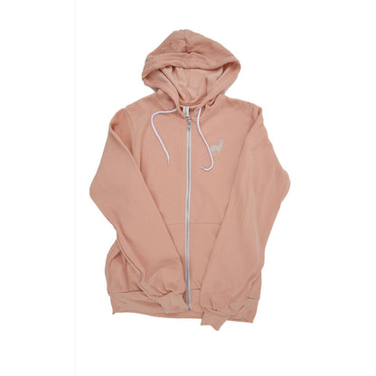 Image of Embroidered Llama Zip Up Hoodie in peach.